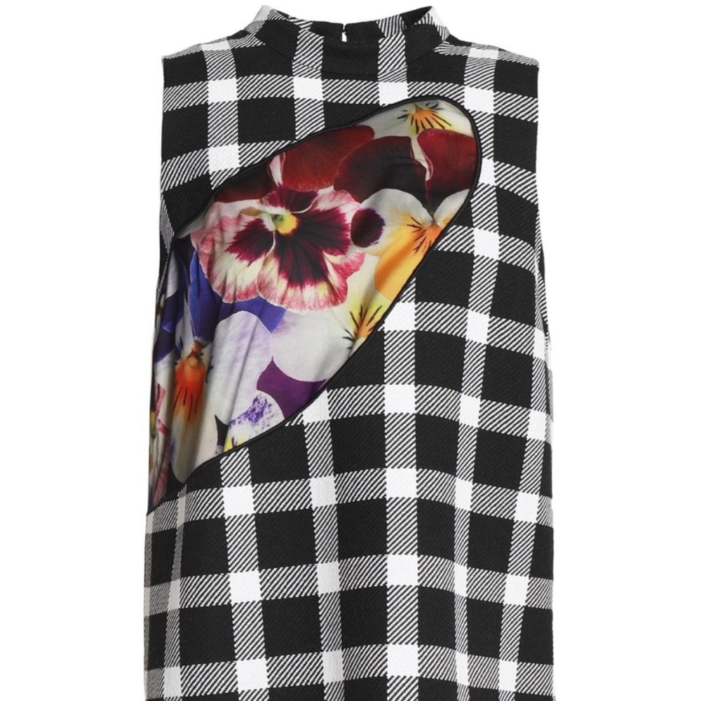 Christopher Kane Wool Top Size US 4 Small Plaid and Floral Black Mesh Cutout